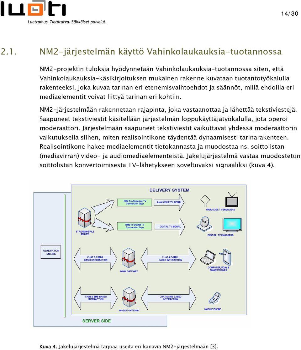 NM2-järjestelmään rakennetaan rajapinta, joka vastaanottaa ja lähettää tekstiviestejä. Saapuneet tekstiviestit käsitellään järjestelmän loppukäyttäjätyökalulla, jota operoi moderaattori.