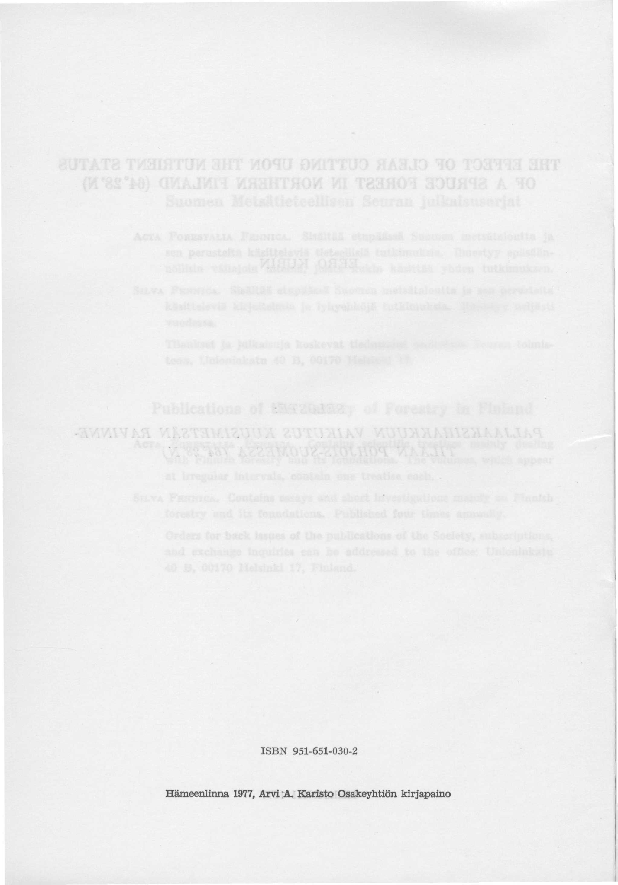 ISBN 951-651-030-2 Hämeenlinna 1977,