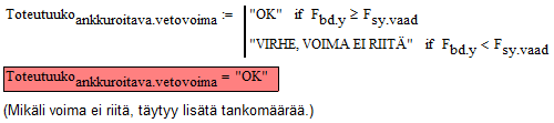 KAAVA 70 Ankkuroitavan vetovoima toteutuvuus tarkistetaan (kuva 28). KUVA 28. Ankkuroinnin vetovoiman tarkistus 4.3.