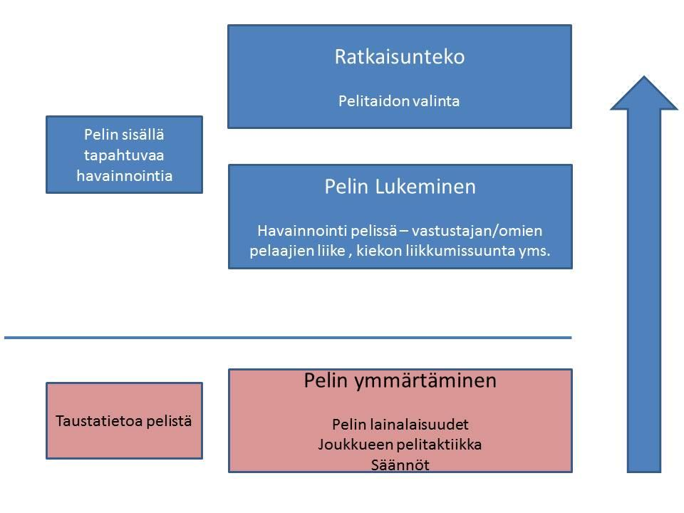 Yleisesti ajatellaan pelikäsityksen koostuvan seuraavasti: 1. Pelin ymmärtäminen = joukkueen tavoitteiden ja yhteistyön periaatteiden ymmärtäminen eri pelitilanteissa, pelin sääntöjen ymmärtäminen 2.