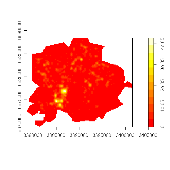 Onnettomuustiheyden analyysi Kernel tiheyspinnalla yöonnettomuudet pe-la Nighttime weekend incident density