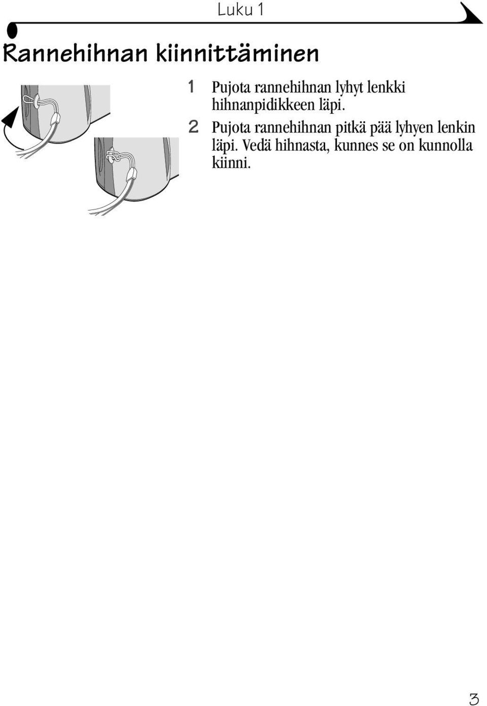 2 Pujota rannehihnan pitkä pää lyhyen lenkin