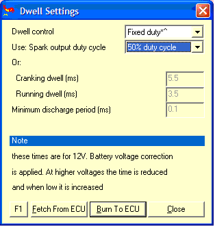 34 Kuvan 26 Dwell settings-valikossa säädetään sytytyspuolan latausaikoja.