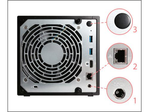 AS3104T/AS3204T NAS-laitteen liittäminen ja virransyöttö 1. Liitä NAS-laite virtalähteeseen. 2. Liitä NAS-laite reitittimeen, kytkimeen tai keskittimeen Ethernet-kaapelilla. 3.