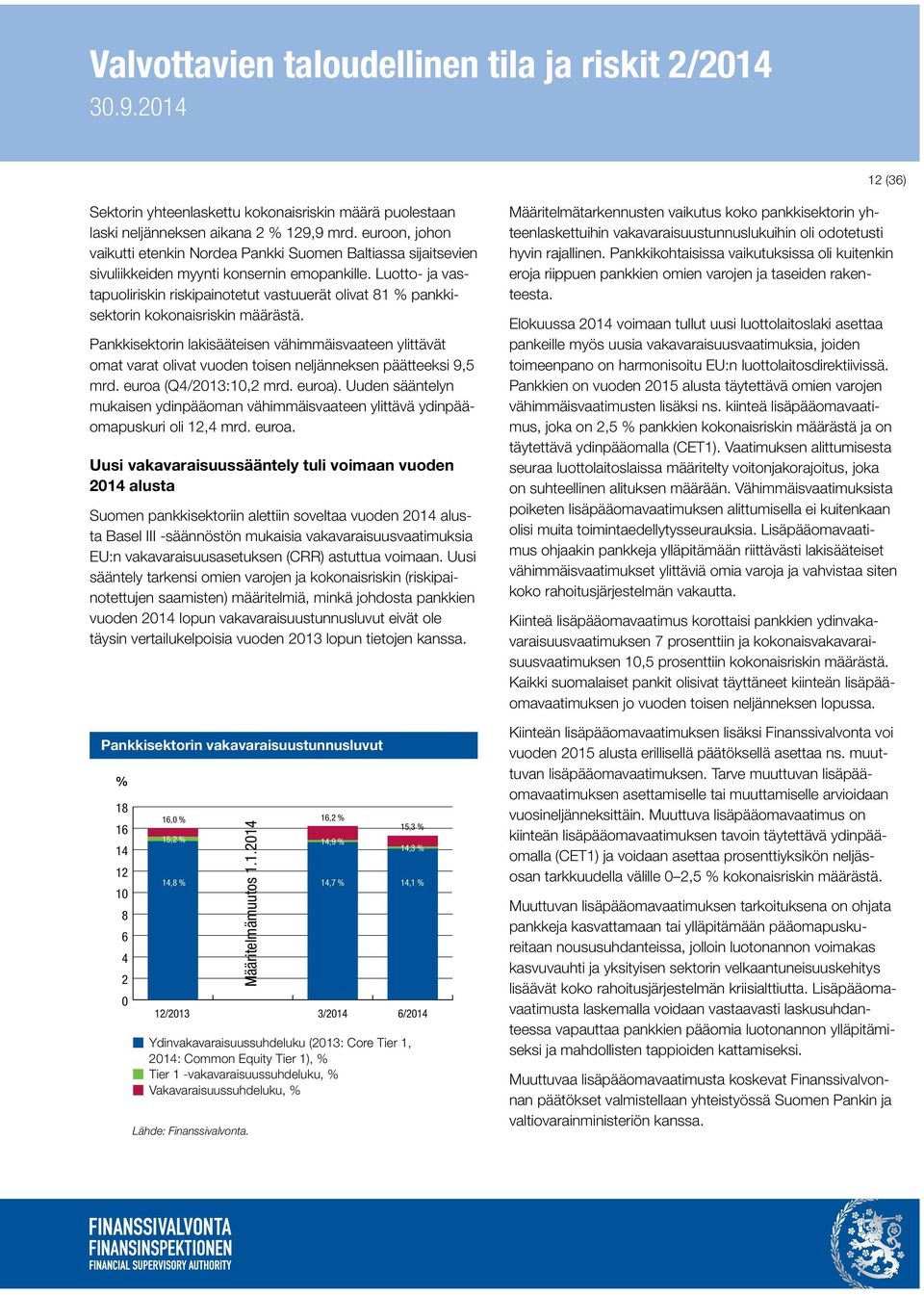 Luotto- ja vastapuoliriskin riskipainotetut vastuuerät olivat 81 % pankkisektorin kokonaisriskin määrästä.