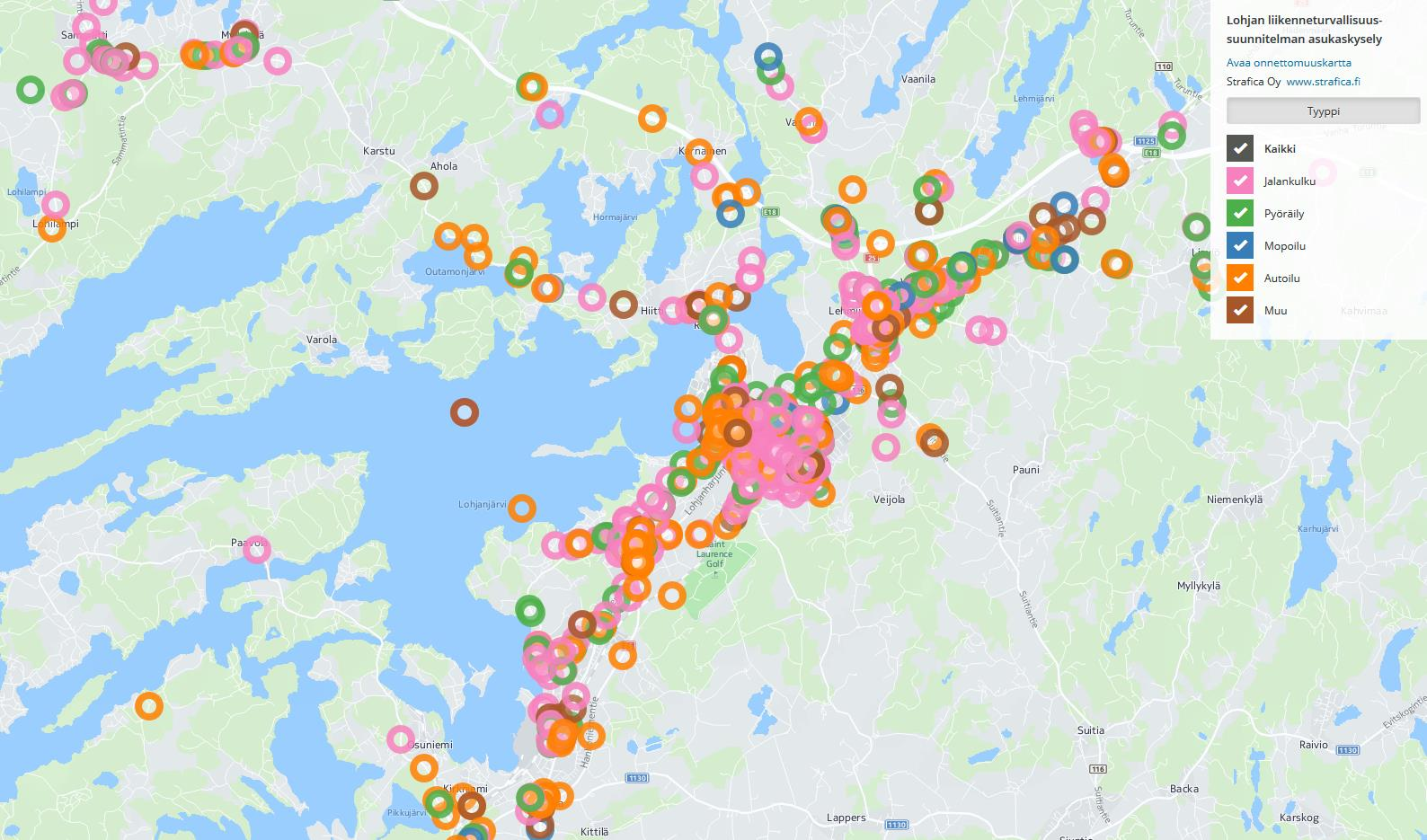 Tutustu vastauksiin karttakäyttöliittymän