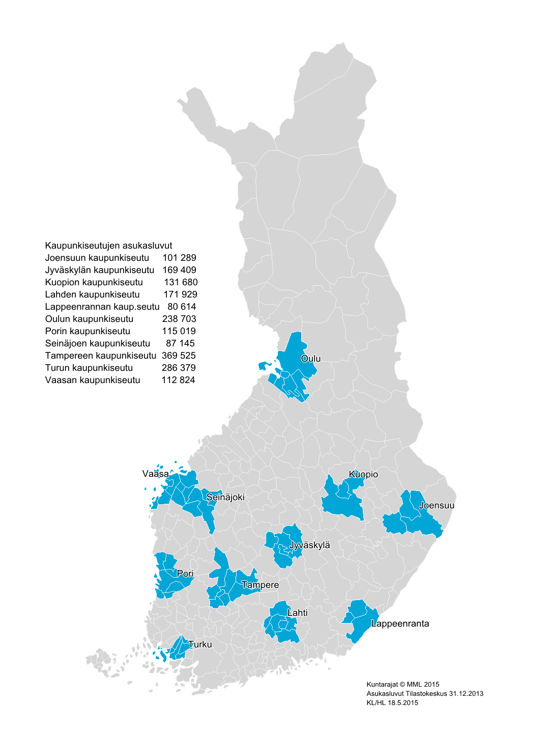 Maankäyttö, asuminen ja liikenne: Kaupunkiseutujen yhteistyön tilan arviointi 2015 Kuntaliitto, TEM, YM, VM, LVM Arvioinnissa keskityttiin kuntien väliseen yhteistyön tilaan neljässä