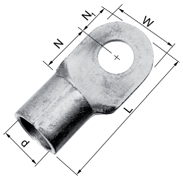 Cu-liittimet 0,75-1000 ² Peltikaapelikengät 10-240 ² DIN 46234 Tiedot: Cu 99,95%, tinattu Cu/Sn. DIN 46234:n mukainen mitoitus. Luettelonro, ², Pultti S-nro W d N1 N L Kpl/Pak.