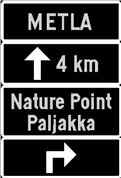 18 Paljakan ja Ukkohallan palvelukohteiden alueellinen opastussuunnitelma OPASTUSPERIAATTEET Ruskeapohjaisessa palvelukohteen osoiteviitassa ja sen ennakkomerkissä voidaan käyttää yhtä ruskeaa