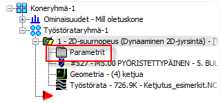 20 MASTERCAM X8/ Ketjujen ja alkioiden valinta Harjoitus 5: Lähestymismenetelmän valinta 1 Käytä Tasojen hallintaa ja tee taso 4:Lähestymisketju näkyväksi ja piilota taso 3:Rajausalueet. 2 Klikkaa 1.