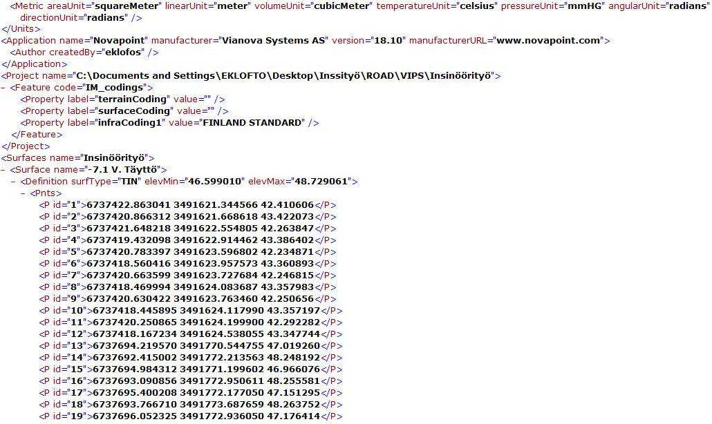 21 3.1 LandXML ja Inframodel LandXML on kansainvälinen vuonna 2000 aloitettu jatkuvan kehitystyön alla oleva tiedonsiirtoformaatti infra-alalle, jota hallinnoi LandXML.org-organisaatio.