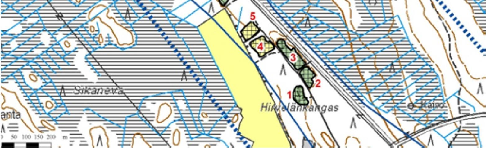 POHJAVESIALUEIDEN SUOJELUSUUNNITELMA 30 Kuva 19. Hirvelänkankaan pohjavesialueelta SOKKA-hankkeessa kartoitetut maa-ainesottoalueet (Rankonen & Hyvönen, 2009). 9.4.