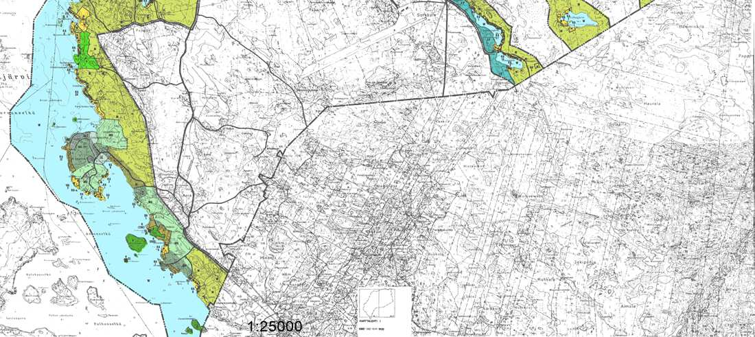 Rantaosayleiskaava - Vahvistettu 1993 - SL alueita: - Leipojan lahdet - Sikojoen, Isolammin alue - Myllyojan puronvarsilehto - Kesämälahti -