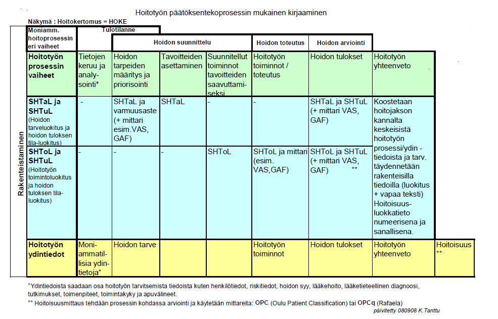 10 Kuvio 1 Kansallinen hoitotyön systemaattisen kirjaamisen malli (Valtakunnallinen hoitotyön sähköisen dokumentoinnin kehittämishanke 2005-2008).