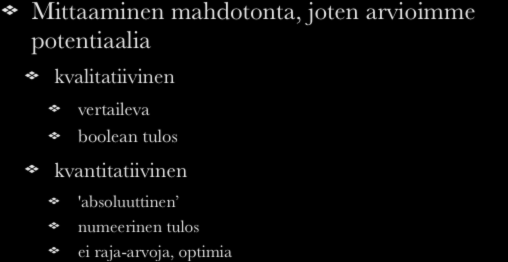 Arkkitehtuurin muokkaus Arkkitehtuurin muokkaus Vaiheet Tunnista ongelmalliset atribuutit Tunnista ongelmalliset kohteet Valitse muokkaustapa Muokkaa arkkitehtuuria Muokkaustavat Sovita