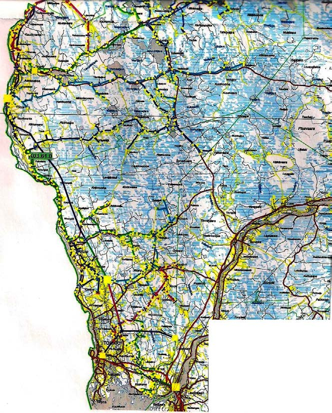 36 110 kv alueverkon kautta. 110 kv alueverkko kulkee pääosin Tornionjokilaaksoa myöten, sähköasemien mukaisesti. Kuva 6. Tornionlaakson Sähkö Oy:n jakeluverkon eteläosio.