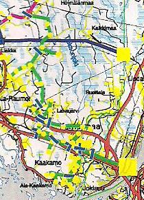 38 Pohjoisosion eteläosassa (kuva 7) itään vievällä johtolähdöllä on käytössä verkkokatkaisija johto-osan haarakohdassa.