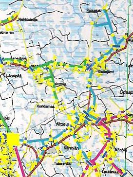 43 Taulukko 4. Lähdön 05 tiedot. MW fj/km,a jk/km,a km 0,68 0,12 0,36 88,305 Johtolähtö 05 etenee 110 kv-linjan mukana 10 kilometrin matkan Aaronpäälle, kunnes se haarautuu lännen ja idän suuntaan.