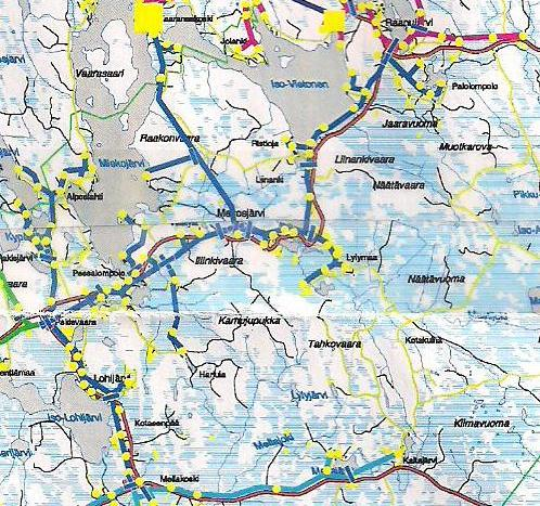 56 Tästä haarakohdasta runkoilmajohto jatkaa itään 4 kilometriä ohittaen erottimen E3545, kunnes se tulee jälleen haarakohtaan.