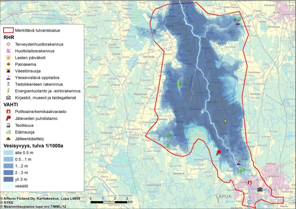 riskikartoitusraportti Liite 6. Kuva 4. -alueella sijaitsevat RHR erityiskohteet ja VAHTI-kohteet. Kuvassa 1/1000a tulva-alue. RHR 2011, VAHTI.