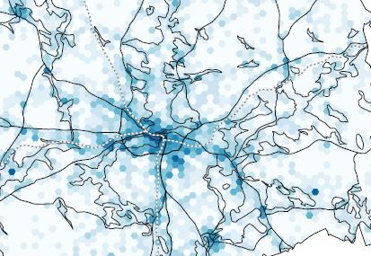 Esimerkkejä data-analyysista Toteutunut maankäyttö Twitteraineiston perusteella.