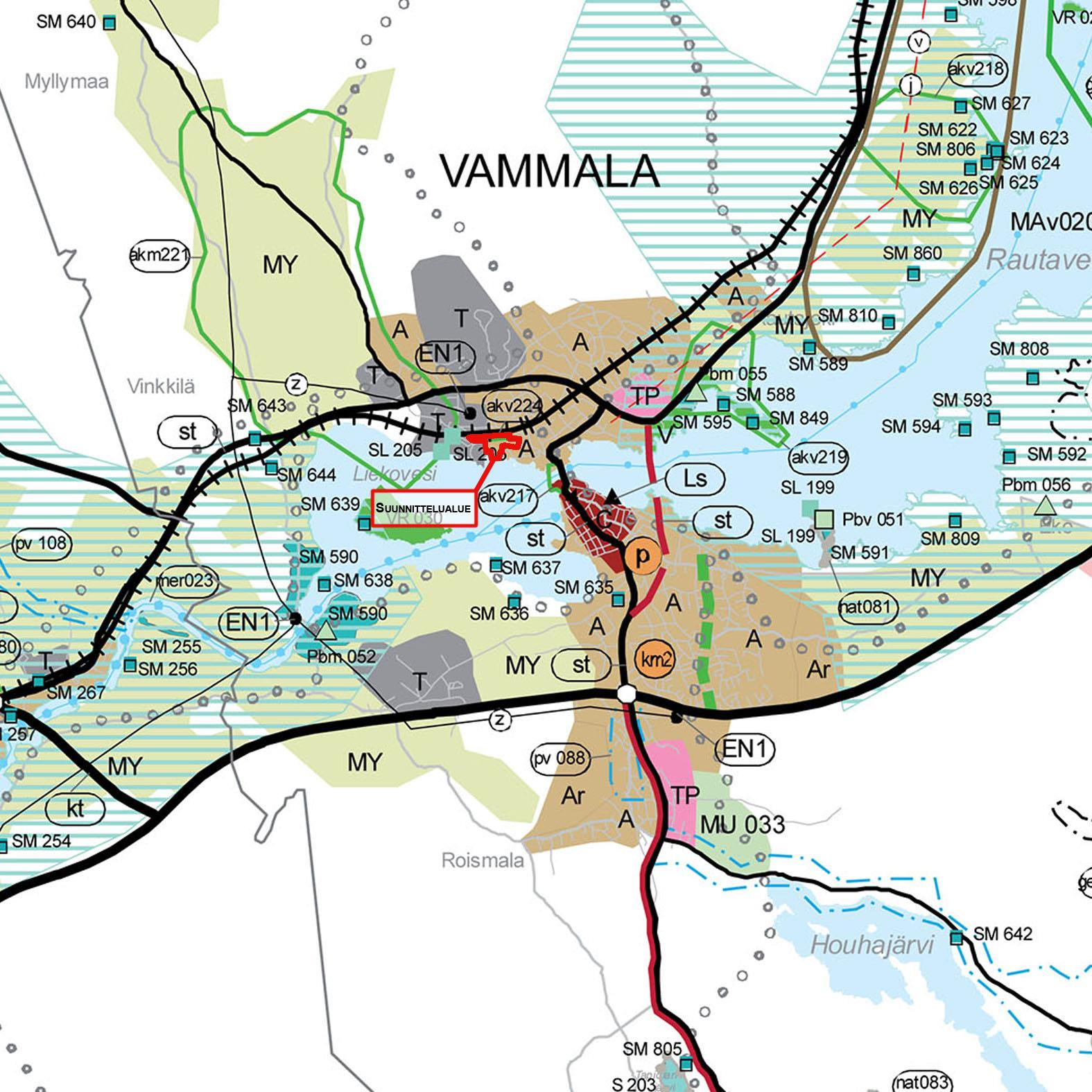 2.4.3. Maakuntakaava Vuonna 2007 vahvistetussa Pirkanmaan 1. maakuntakaavassa alueella on merkinnät A, T ja Akv 224. A. Merkinnällä osoitetaan asumisen ja muiden taajamatoimintojen alueita.