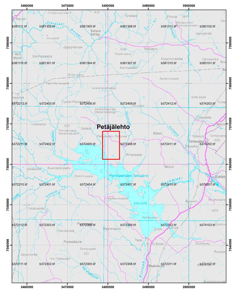 1 1 JOHDANTO 1.1 Tutkimusalueen sijainti Petäjälehdon tutkimuskohde sijaitsee Sodankylässä, karttalehdellä 3724 08, Porttipahdan tekojärven pohjoispuolella.