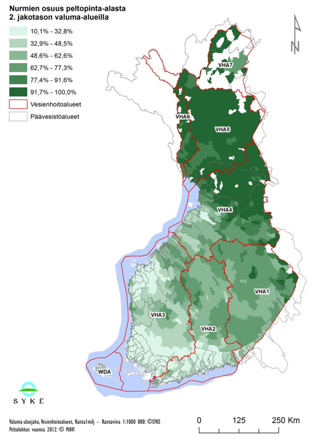 Kuva 9. Nurmien osuus peltopinta-alasta.