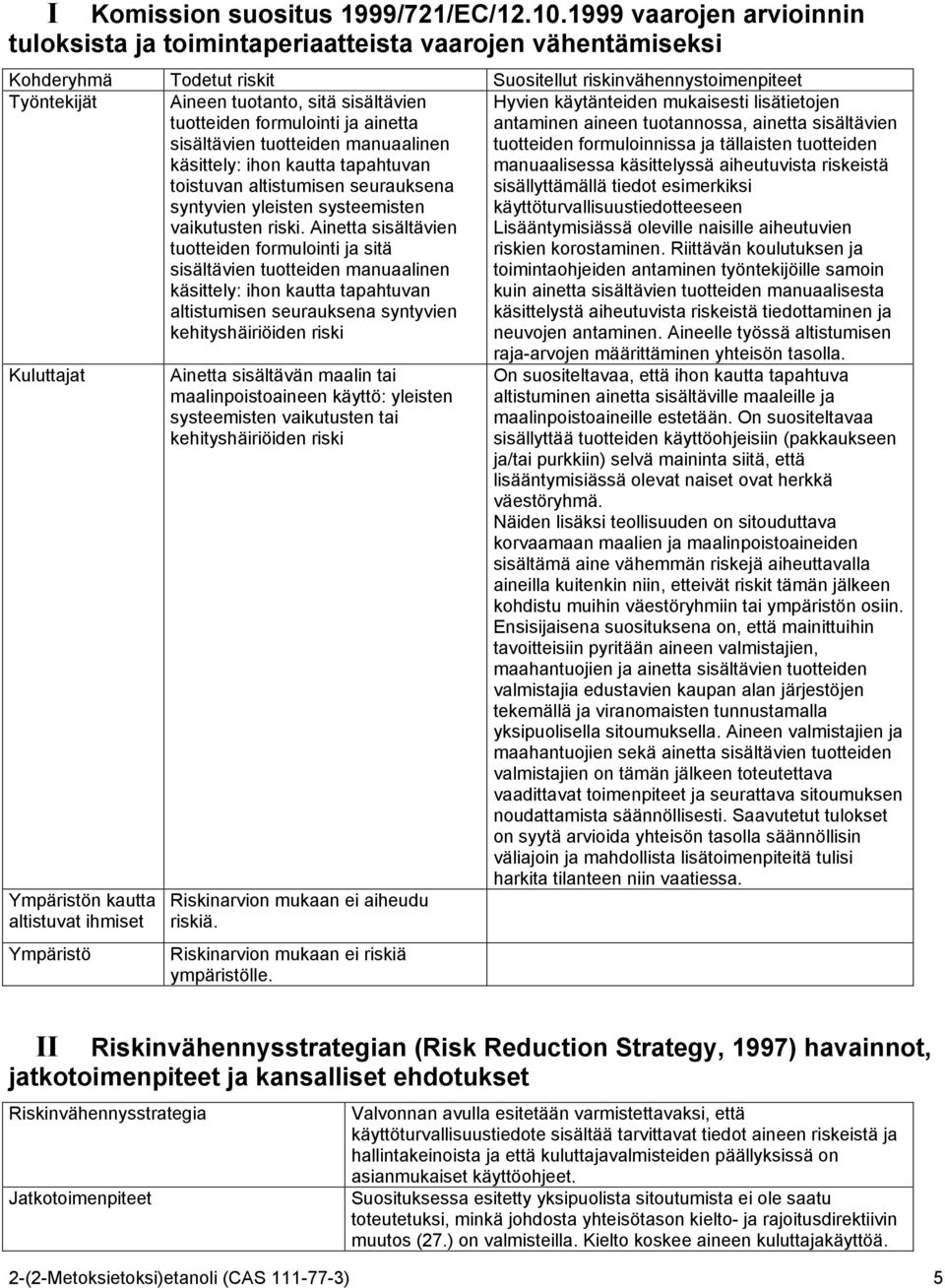 tuotteiden formulointi ja ainetta sisältävien tuotteiden manuaalinen käsittely: ihon kautta tapahtuvan toistuvan altistumisen seurauksena syntyvien yleisten systeemisten vaikutusten riski.