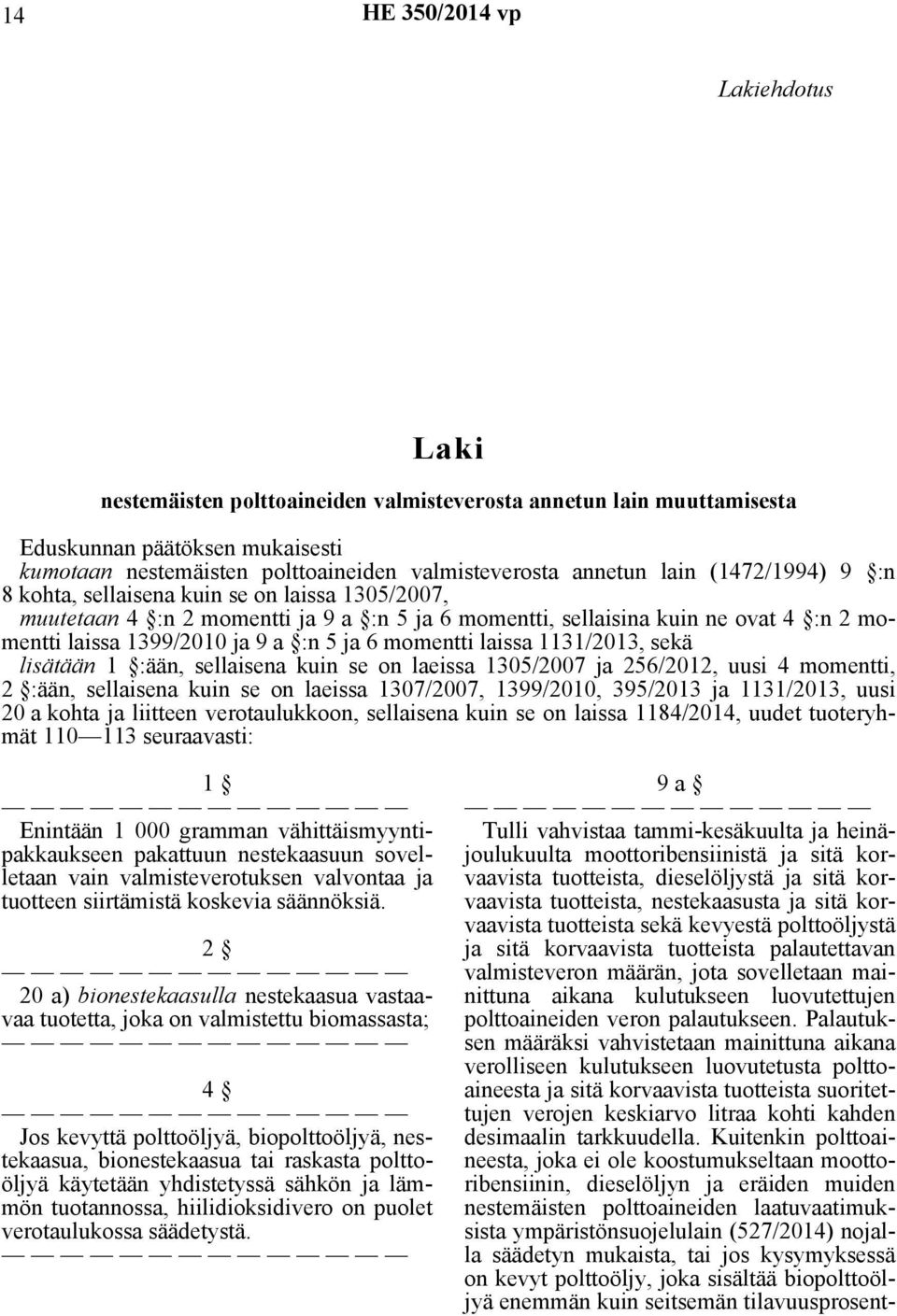 momentti laissa 1131/2013, sekä lisätään 1 :ään, sellaisena kuin se on laeissa 1305/2007 ja 256/2012, uusi 4 momentti, 2 :ään, sellaisena kuin se on laeissa 1307/2007, 1399/2010, 395/2013 ja