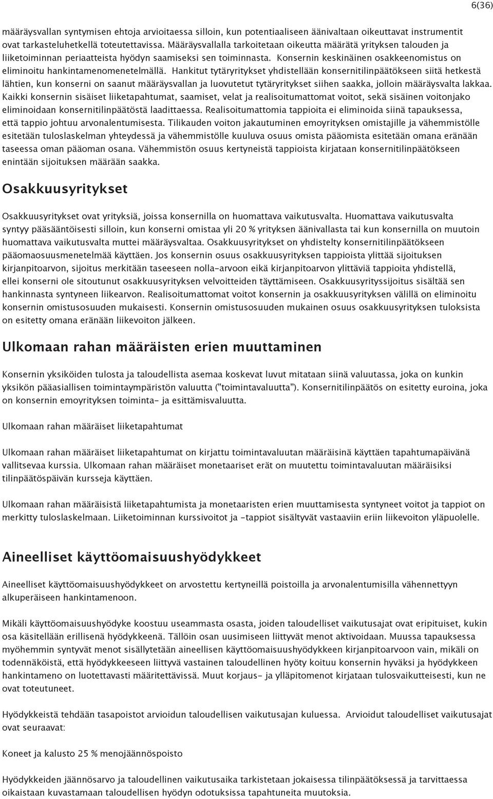 Konsernin keskinäinen osakkeenomistus on eliminoitu hankintamenomenetelmällä.