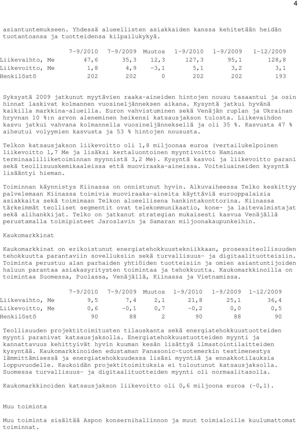 osin hinnat laskivat kolmannen vuosineljänneksen aikana. Kysyntä jatkui hyvänä kaikilla markkina-alueilla.