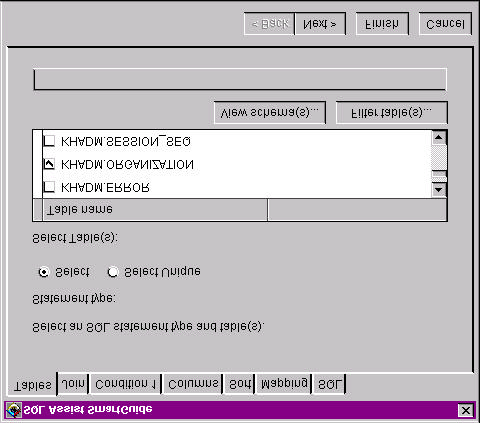 Kuva 5: SQL Assist Smartguide. 3.4 Koodin generointi VisualAge sisältää useita velhoja (smartguides), jotka tarjoavat opastusta ja auttavat käyttäjää suorittamaan osatehtäviä.