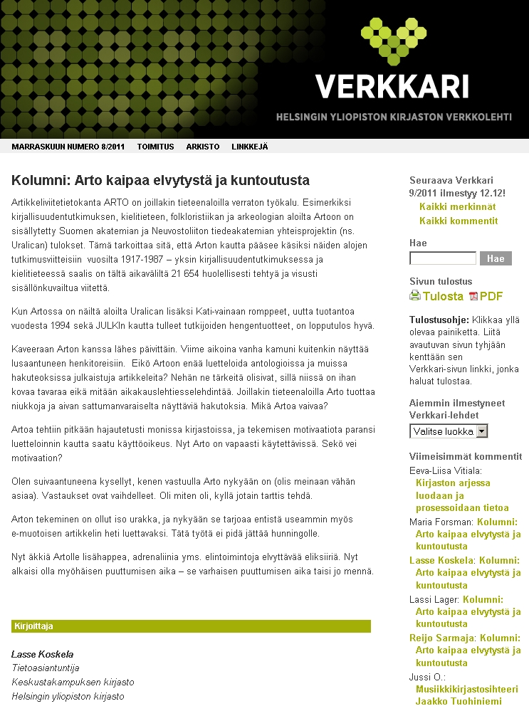 Arto-tietokannan tulevaisuus?