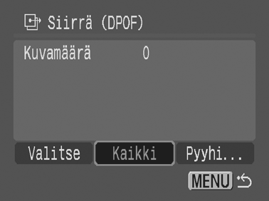 3 Valitse siirrettävä kuva - tai - painikkeella ja paina sitten. FUNC./SET-painikkeen painaminen uudestaan poistaa valinnan. Voit valita kuvia myös luettelokuvan toistotilassa.