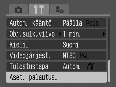 Minun kamerani -valikko Valikkovaihtoehto Käytettävissä olevat asetukset Sivu Teema Valitsee Minun kamerani -asetuksille yhteisen teeman.