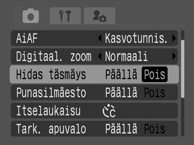 Punasilmäisyyden vähennystoiminto Kuvaustila Jos punasilmäisyyden* vähennystoiminto on [Päällä], punasilmäisyyden vähennyslamppu laukeaa salaman kanssa.