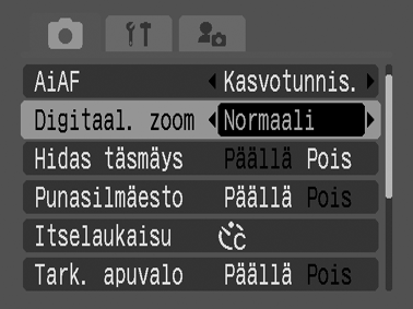 Digitaalisen zoomin/digitaalisen telejatkeen käyttäminen Kuvaustila Voit ottaa zoomattuja kuvia käyttämällä yhtä aikaa digitaalista ja optista zoomausta.