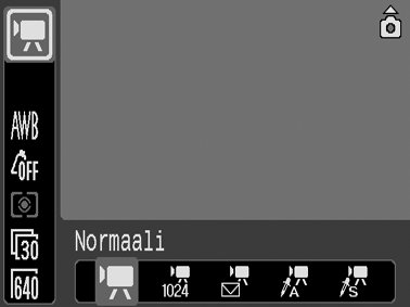 1 FUNC.-valikko * (Normaali). Katso Valikot ja asetukset (s. 22). *Oletusasetus Valitse elokuvakuvaus - tai - painikkeella ja paina FUNC./SETpainiketta.