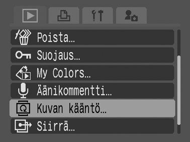 Kuvien kääntäminen näytössä Kuvia voi kääntää näytössä myötäpäivään 90 tai 270 astetta. Alkuperäinen 90 270 1 (Käyttö) -valikko. KatsoValikot ja asetukset (s. 23).