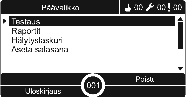 Operaattori-toimintatila Operaattori-käyttöoikeustaso on suojattu salasanalla, ja se on varattu käyttäjille, jotka ovat saaneet koulutusta keskuslaitteen käytössä.