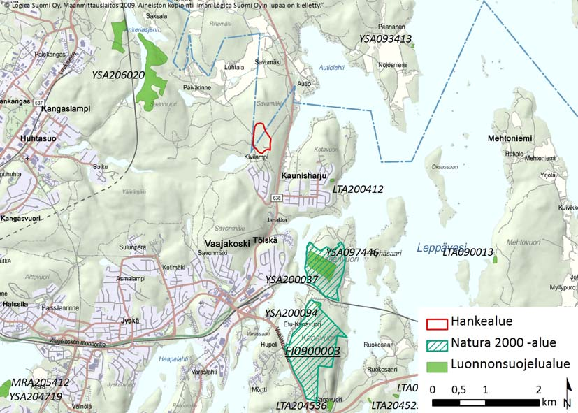 Jyväskylän kaupunki 99 Kuva 46. Natura 2000-alueet ja luonnonsuojelualueet hankkeen läheisyydessä.