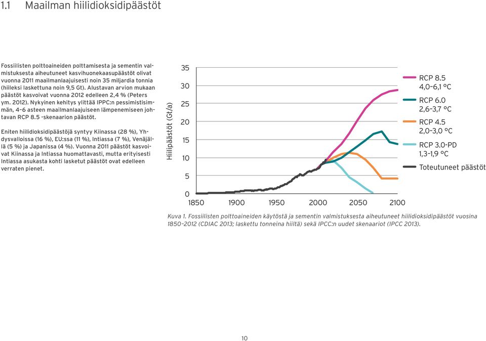 Nykyinen kehitys ylittää IPPC:n pessimistisimmän, 4 6 asteen maailmanlaajuiseen lämpenemiseen johtavan RCP 8.5 -skenaarion päästöt.