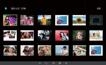 5 Valokuvien selaaminen ja hallinta Suomi Voit selata ja hallita valokuvia. 1 Valitse aloitusvalikossa / -painikkeella [Browse] ja paina OK-painiketta.» Albumin kuvat näytetään pikkukuvina.