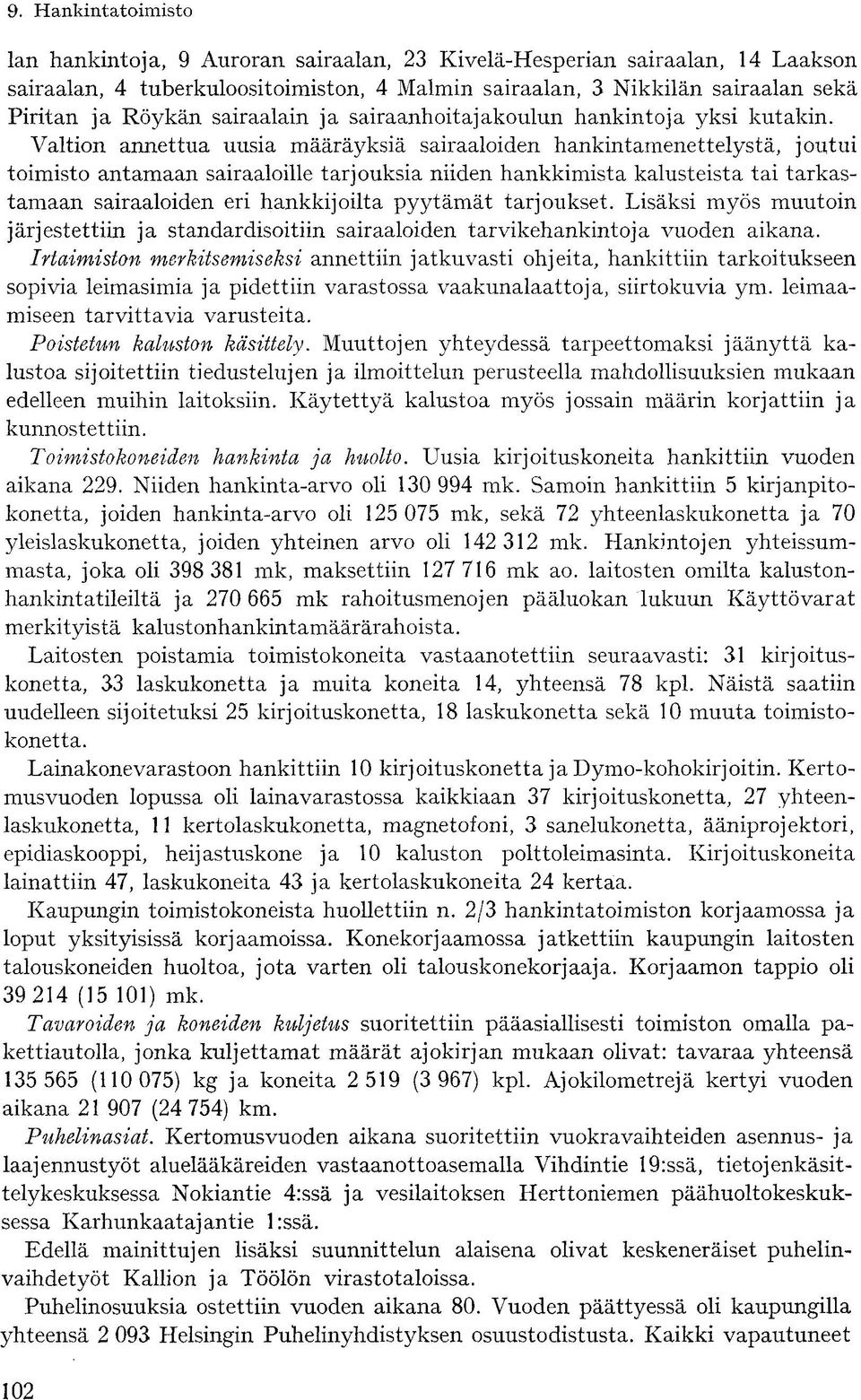 Valtion annettua uusia määräyksiä sairaaloiden hankintamenettelystä, joutui toimisto antamaan sairaaloille tarjouksia niiden hankkimista kalusteista tai tarkastamaan sairaaloiden eri hankkijoilta