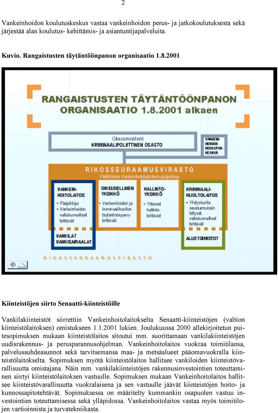 2001 Kiinteistöjen siirto Senaatti-kiinteistöille Vankilakiinteistöt siirrettiin Vankeinhoitolaitokselta Senaatti-kiinteistöjen (valtion kiinteistölaitoksen) omistukseen 1.1.2001 lukien.