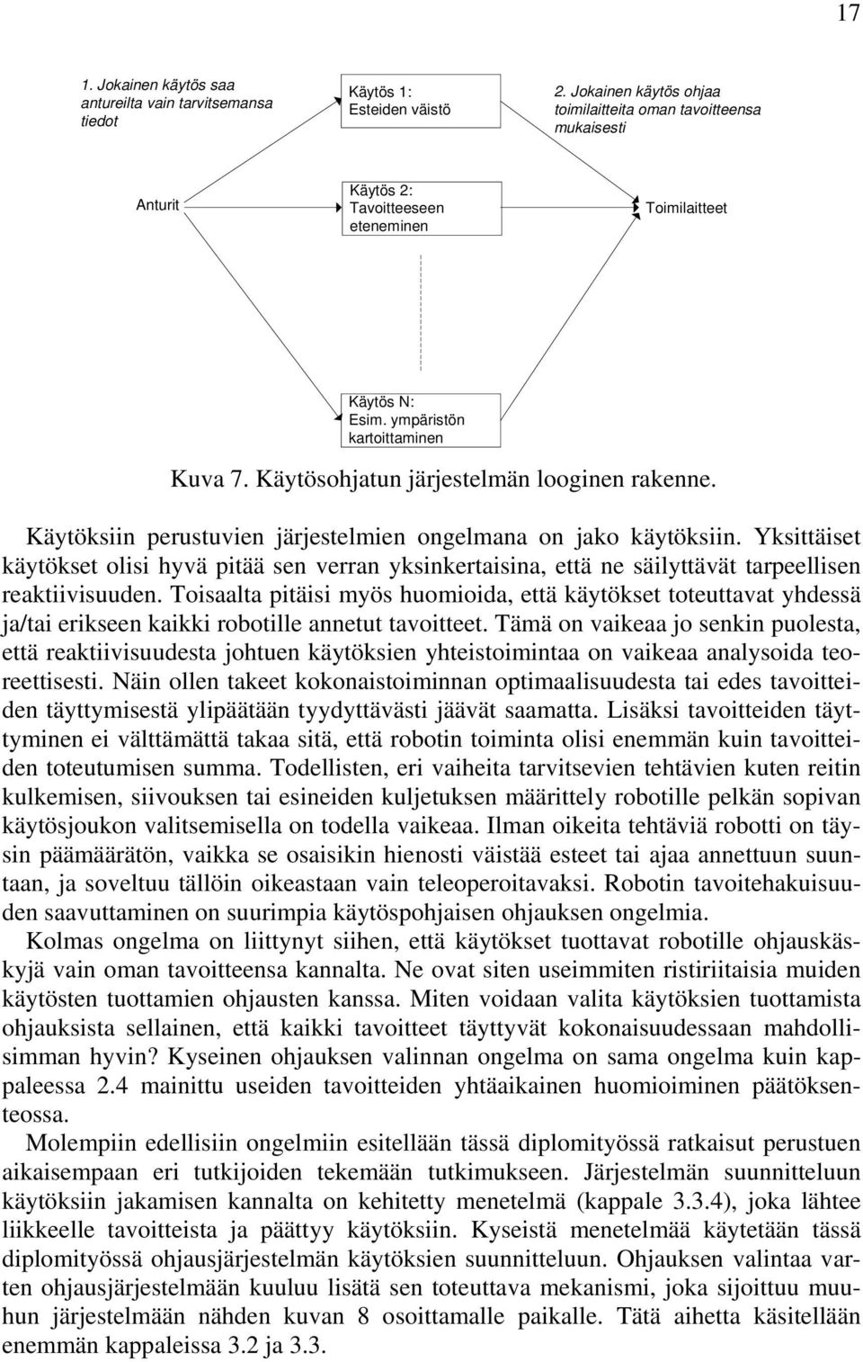 Käytösohjatun järjestelmän looginen rakenne. Käytöksiin perustuvien järjestelmien ongelmana on jako käytöksiin.