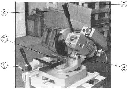 5.3 - Bed Support structure for the operating head (rotating arm for gradual cutting, with respective blocking system), the vice, the bar stop and the housing for the cutting coolant tank.