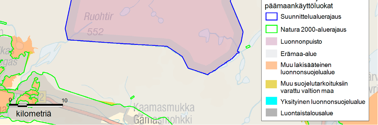 Kuva 1. Suunnittelualue. Kuvassa suunnittelualueen rajaus ja päämaankäyttöluokat.