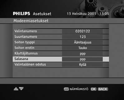 Dolby Digital ääni Dolby Digital -oletusasetuksena on Ei. Älä muuta tätä asetusta, jos audiovastaanottimesi tukee ainoastaan PCMääntä (digitaalinen stereo).